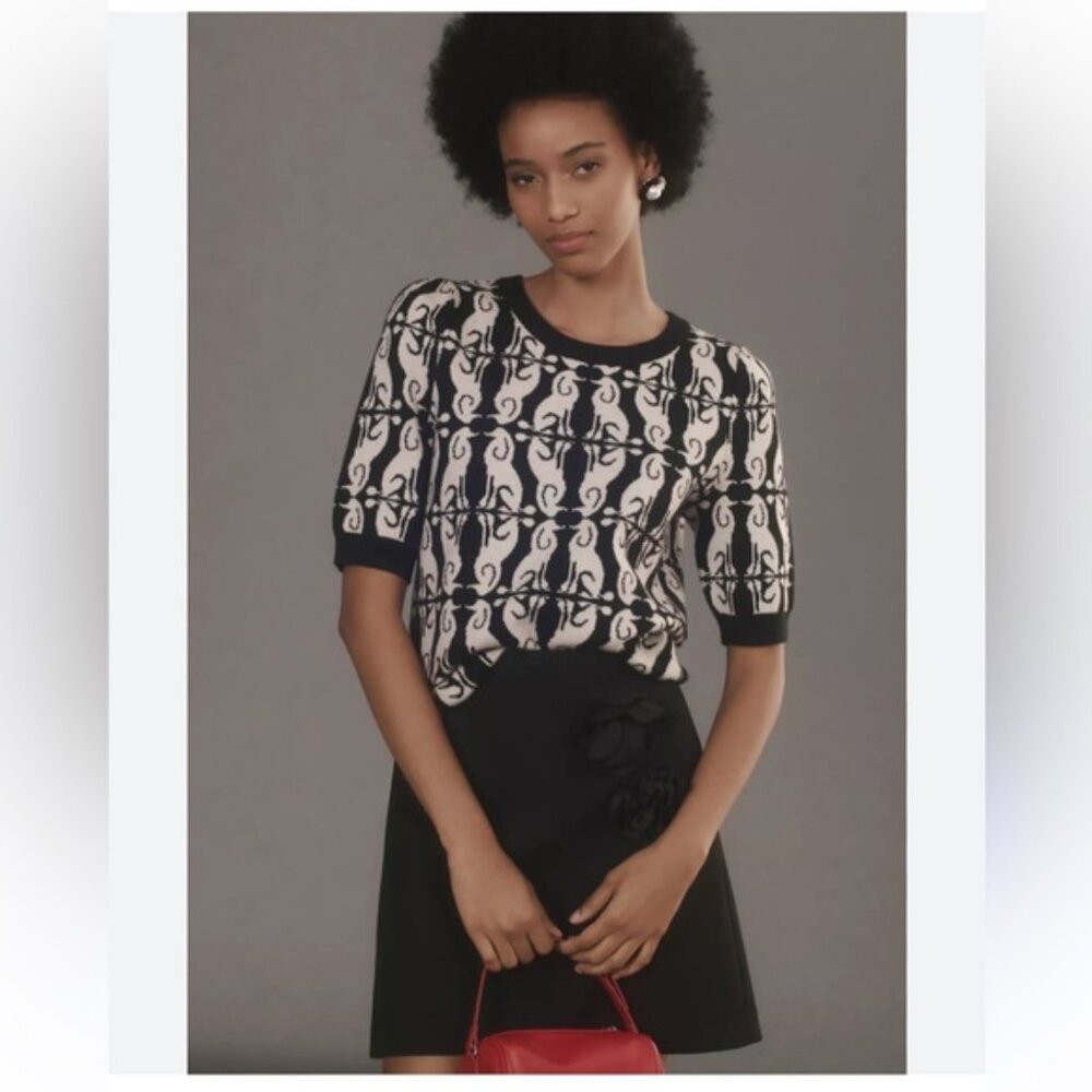 Anthropologie Maeve Harmon Jacquard Sweater Tee Poodle print